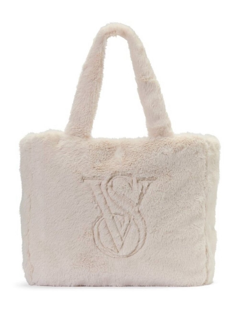 Victoria's Secret Plush Faux Fur Tote in Light Cream